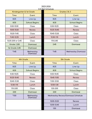 k-5 bell schedule